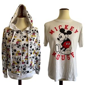 Disney Mickey All Over Print Hoodie Zip Hoodie With Mickey T-Shirt Size L / XL